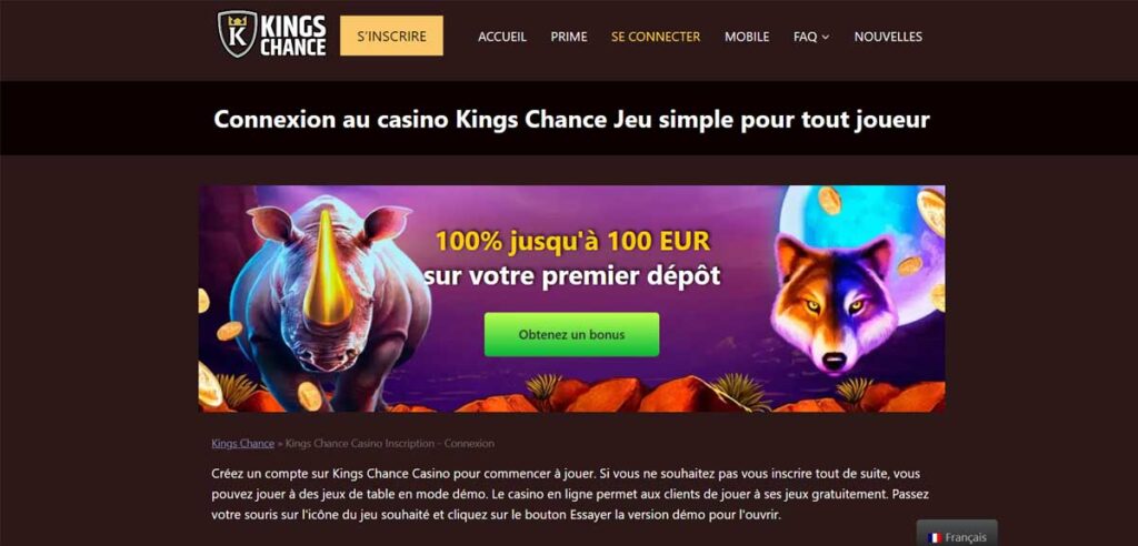 Kings Chance Page d'Accueil