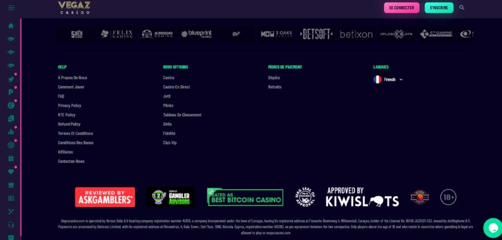Vegaz Casino 16 Informations de casino