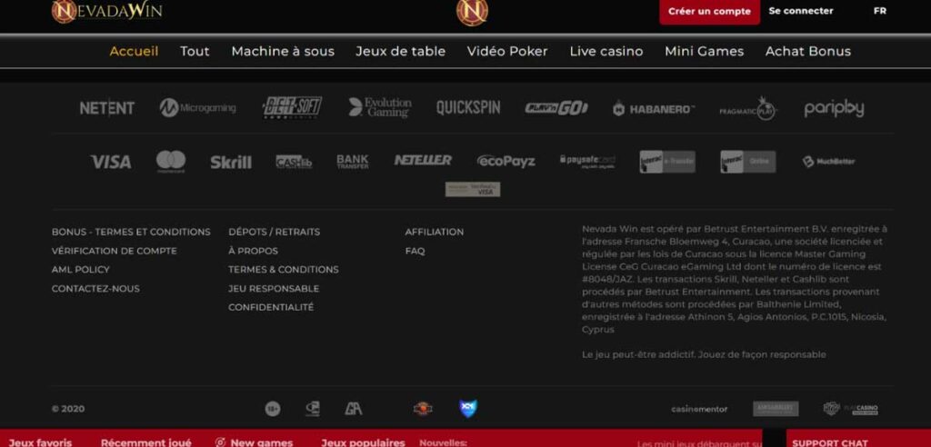 Nevada Win 15 Informations de casino