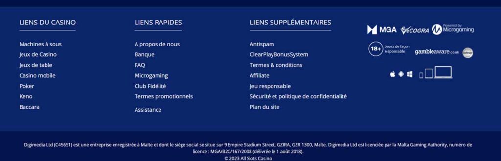 All Slots Casino 19 Informations de casino