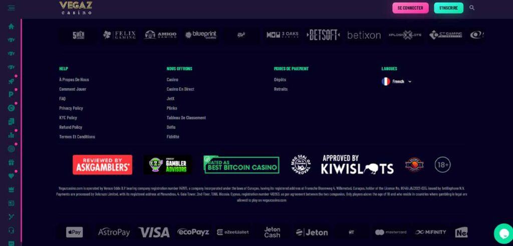 Vegaz Casino 15 Informations de casino