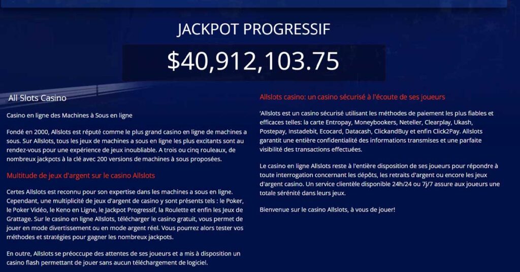 All Slots Casino 15 Jackpot Progressif