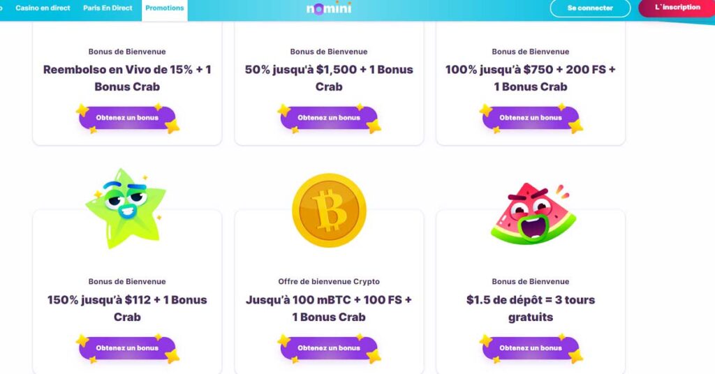 Nomini 14 Bonus et Promotions