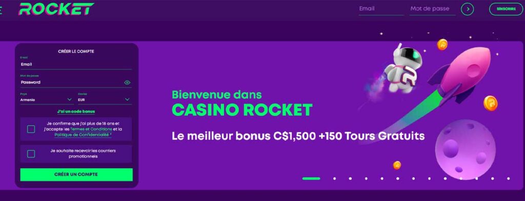 Casino Rocket 12 Page d'accueil