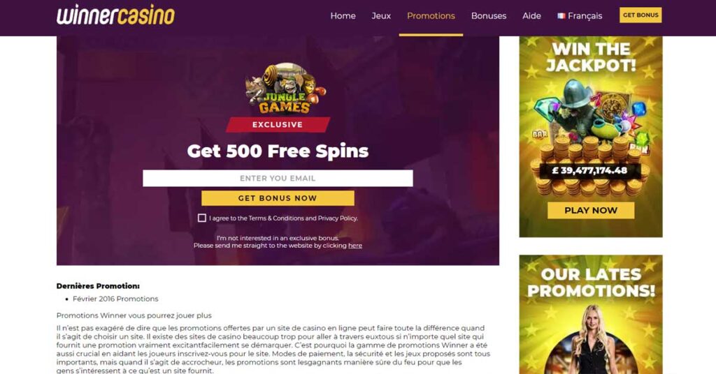 Winner 13 Promotions et bonus