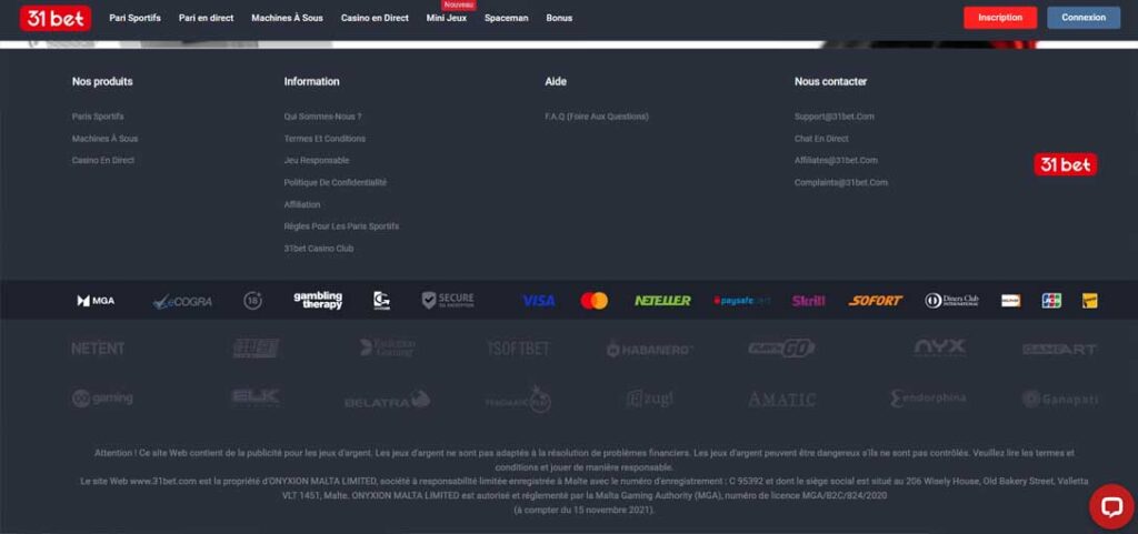 31Bet Casino 16 Informations de casino