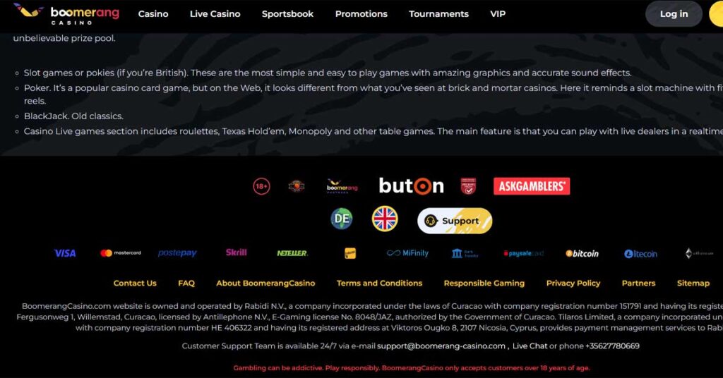 Boomerang Casino 14 Informations de casino