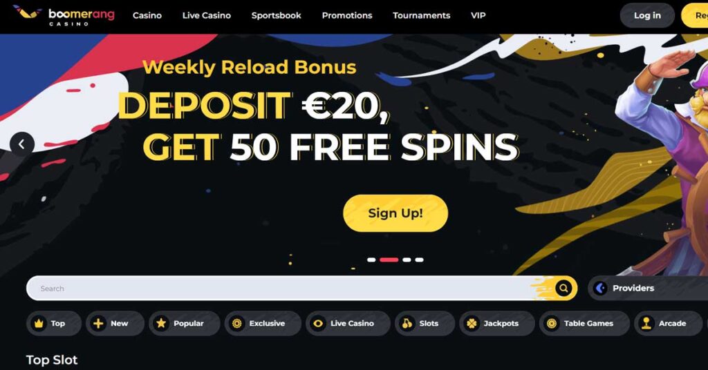 Boomerang Casino 12 Page d'accueil