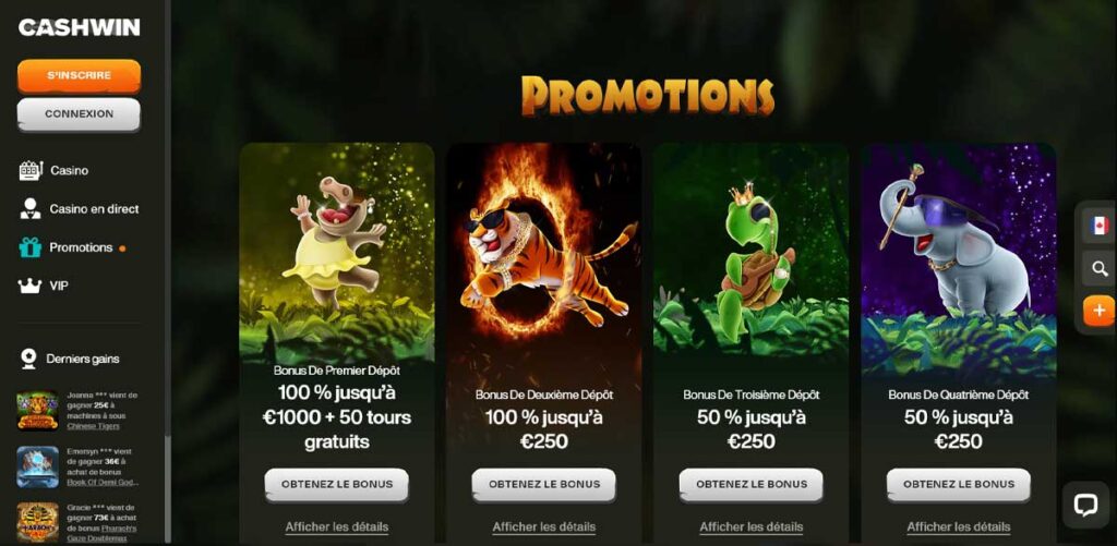 Cashwin Casino 13 Bonus et promotions