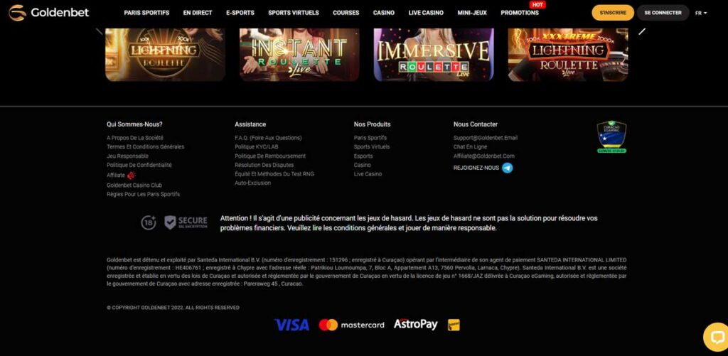 Goldenbet 17 Informations de casino