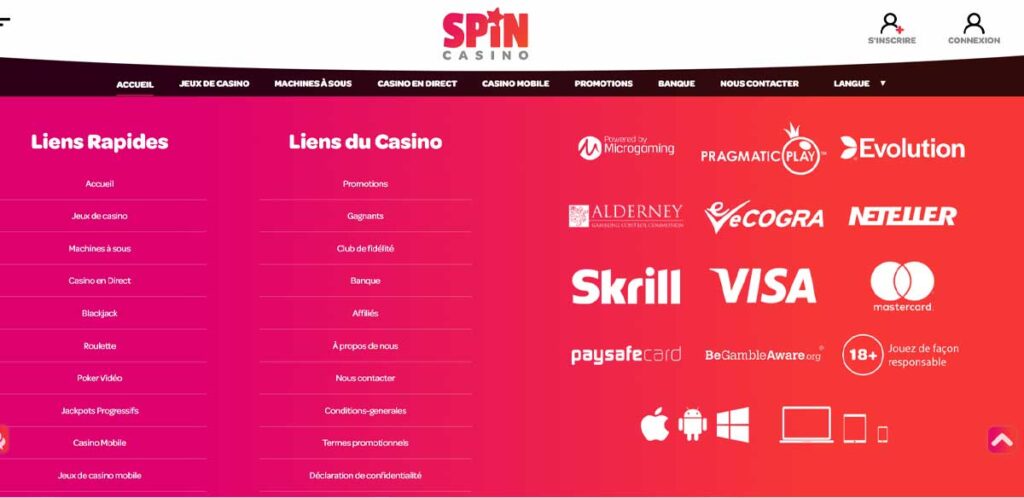 Spin Casino 16 Informations de casino