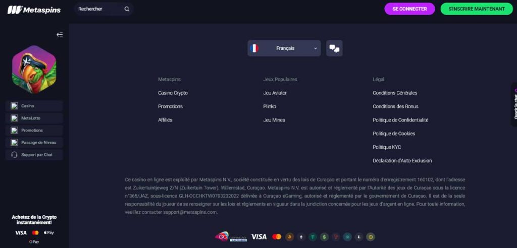 Metaspins 15 Informations de casino