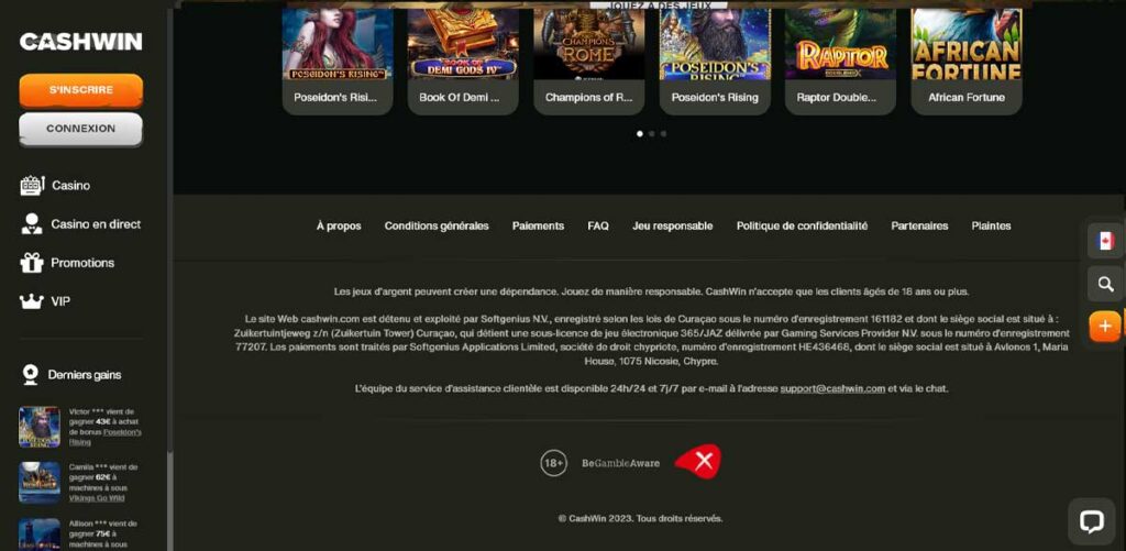 Cashwin Casino 17 Informations de casino