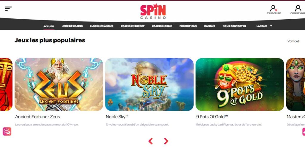 Spin Casino 15 Jeux en ligne