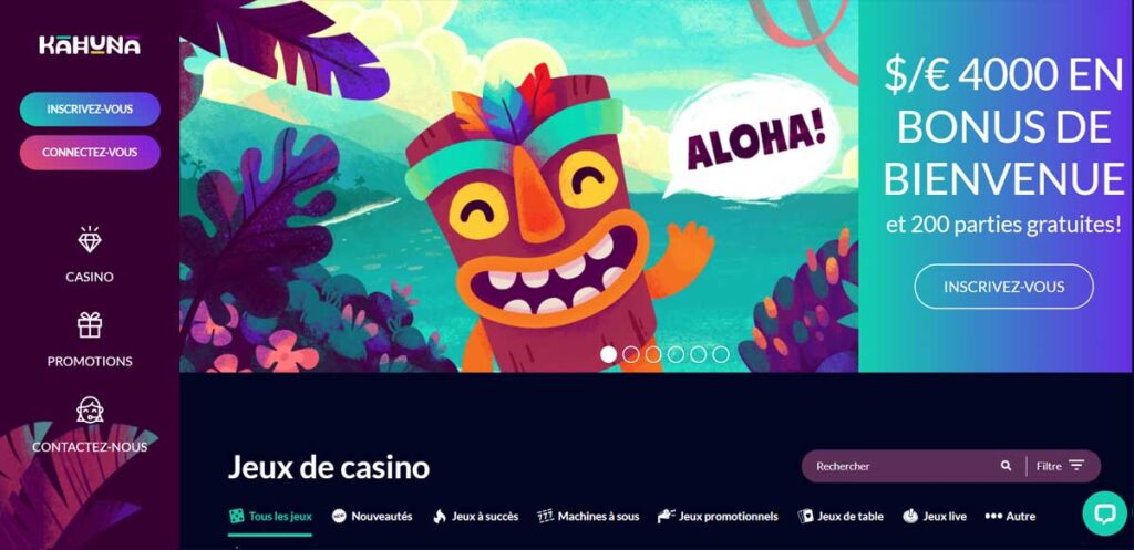 Kahuna Casino 12 Page d'accueil