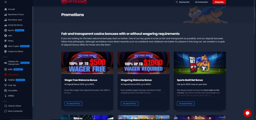 Kryptosino 13 Bonus et promotions