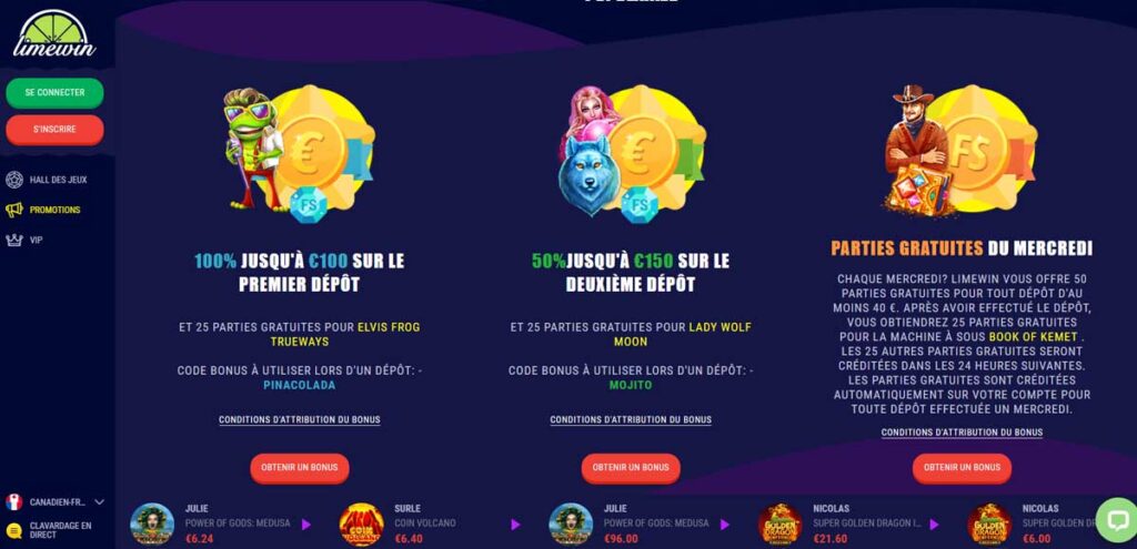 Limewin 12 Bonus et promotions