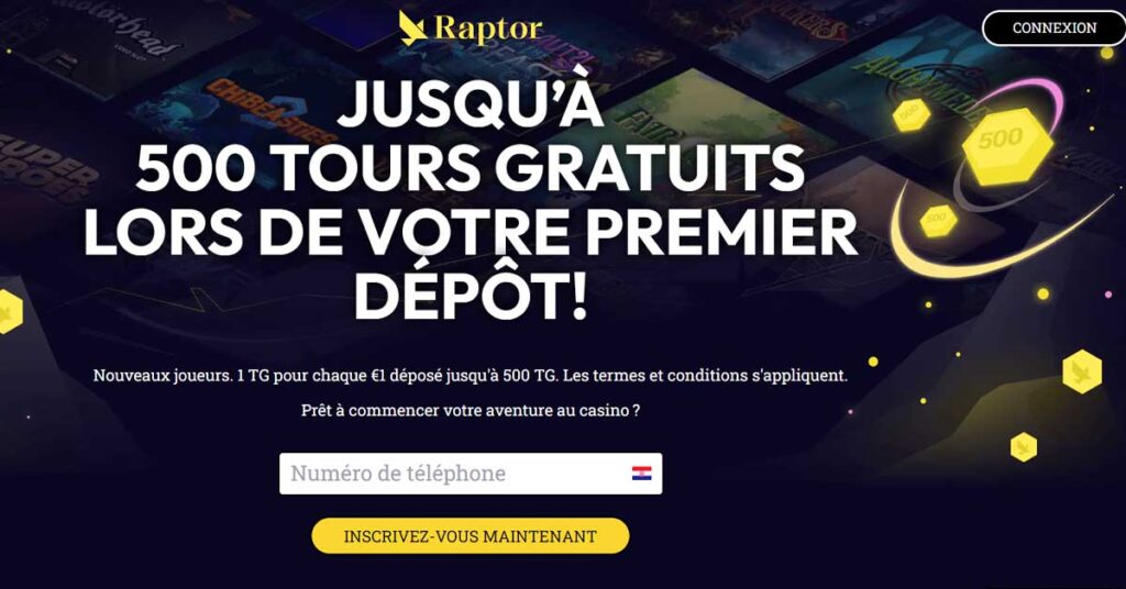Raptor Casino 12 Page d'accueil