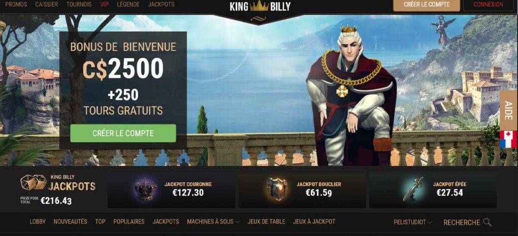 King Billy Casino 12 Page d'accueil
