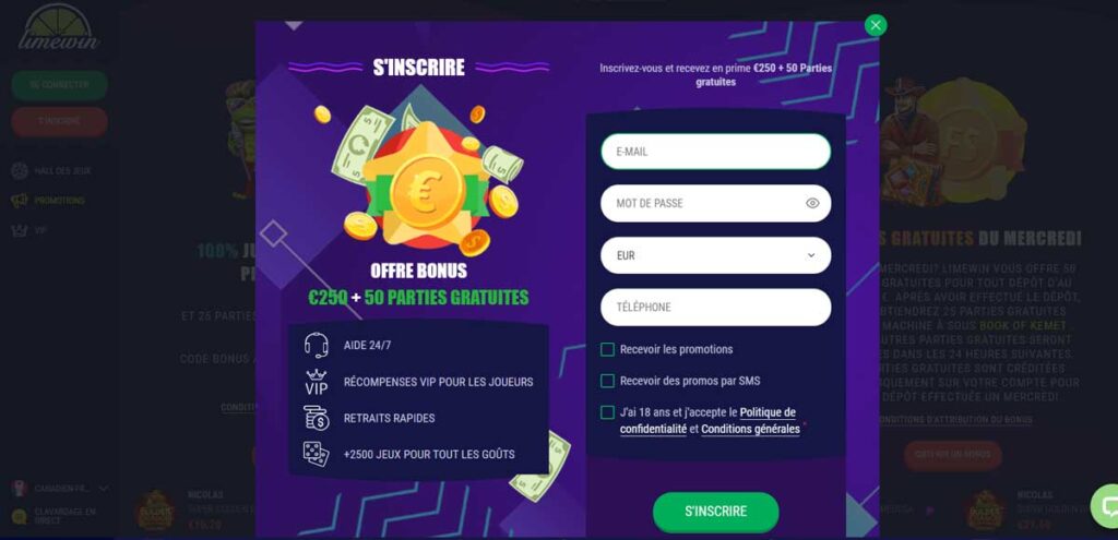 Limewin 13 Sinscrire de casino