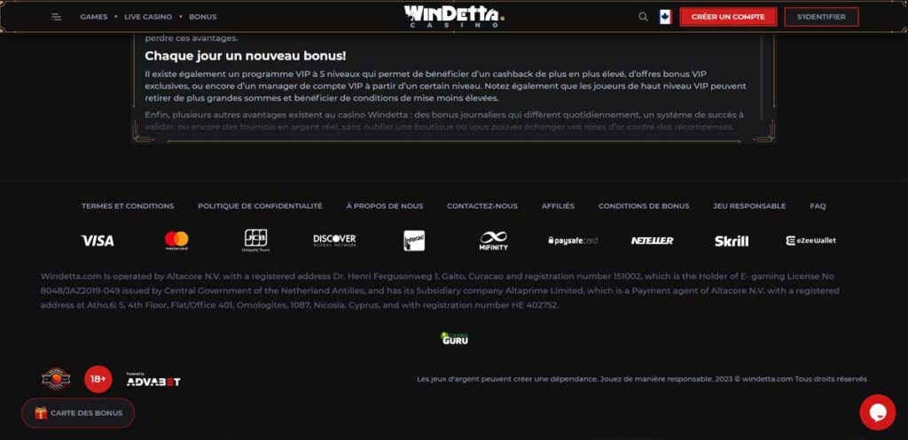 Windetta 16 Informations de casino