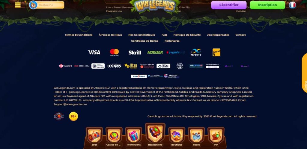 WinLegends 16 Informations de casino