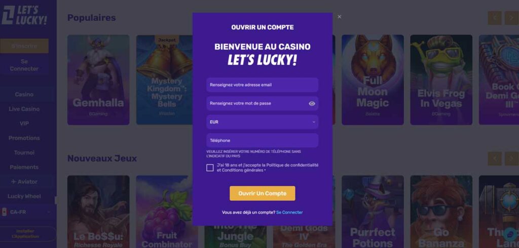 Let's Lucky 14 Sinscrire de casino