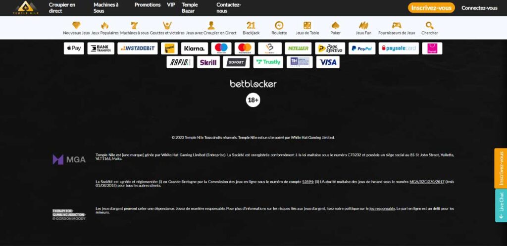 Informations de casino