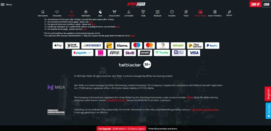 Informations de casino